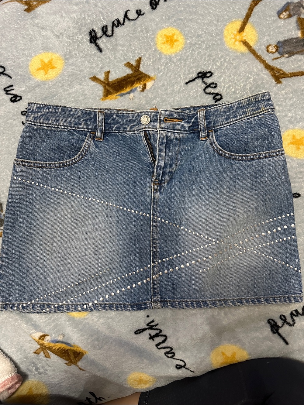 Old Navy Blue Denim Mini Skirt with Diagonal Stud Accents